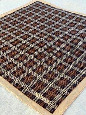 Vintage Givenchy Brown Plaid Quiet Luxury Cotton Bandana Scarf Made in Japan